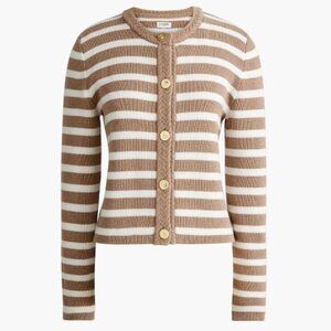 NWT J Crew Crew neck Striped cotton lady jacket cardigan sweater